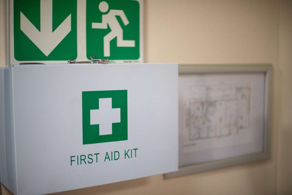 First aid kit in work space